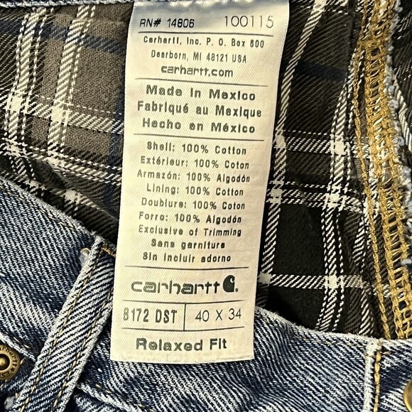 Carhartt B 172 DST Relaxed Fit Mens Size 40 X 34 Flannel Lined Jeans - Picture 5 of 5